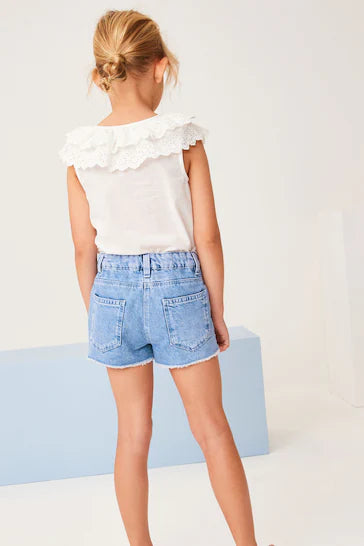 |BigGirl| Shorts Com Barra Desfiada -  Bright Blue (3-16 anos)