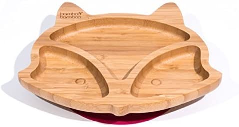 Bamboo Bamboo Tabla de Bambú para Bebés - Niños y Niños con Ventosa para Bebés | No tóxico | Fresco al tacto | Ideal para Baby-Led Weaning (Fox, Cherry)