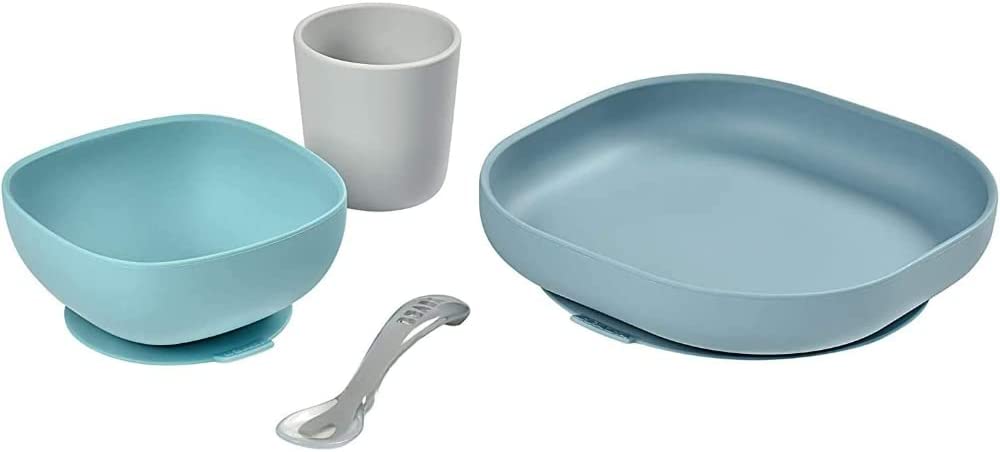 BEABA - Conjunto de Alimentação de Silicone - 4 Peças - Azul Jungle