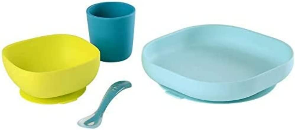 BEABA - Conjunto de Alimentação de Silicone - 4 Peças - Azul