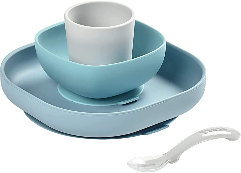 BEABA - Conjunto de Alimentação de Silicone - 4 Peças - Azul Jungle