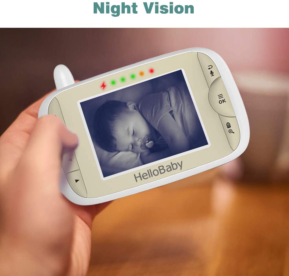 HelloBaby - Babá Eletrônica com câmera panorâmica-inclinação-zoom remota, LCD de 3,2 ''