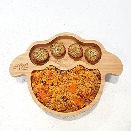 bamboo bamboo Placa de Bambu para Bebês – Crianças e Crianças com Ventosa para Bebês | Não Tóxico | Legal ao toque | Ideal para Baby-Led Weaning (Cordeiro, Laranja)