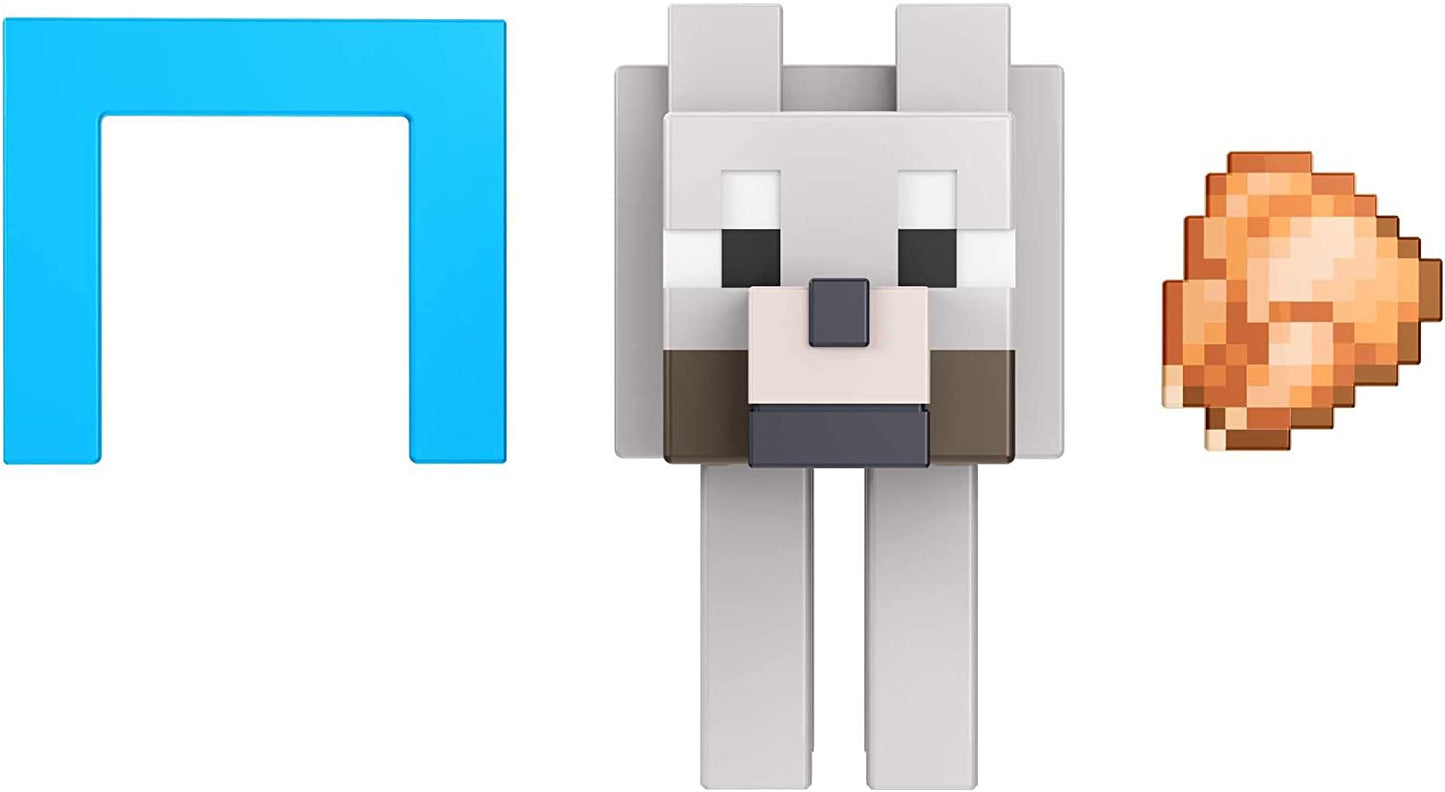 Minecraft Build Wolf Action Figure, 3,25 pol., com 1 peça Build-a-Portal e 1 acessório, brinquedo de construção inspirado em videogame, presente colecionável para fãs e crianças de 6 anos ou mais