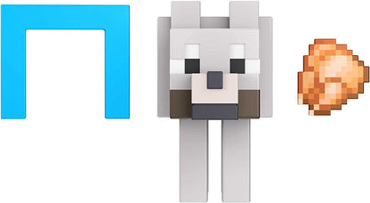 Minecraft Build Wolf Action Figure, 3,25 pol., com 1 peça Build-a-Portal e 1 acessório, brinquedo de construção inspirado em videogame, presente colecionável para fãs e crianças de 6 anos ou mais