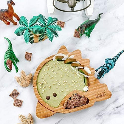 bamboo bamboo Placa de Bambu para Bebês – Crianças e Crianças com Ventosa para Bebês | Não Tóxico | Legal ao toque | Ideal para Baby-Led Weaning (Dino, Verde)