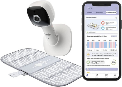 Hubble Dream+ Wi-Fi Video Baby Camera, HubbleClub App Connected, com sensor Mat, monitora a respiração e a frequência cardíaca com luz noturna, transmissão ao vivo Full HD via dispositivo inteligente, sensor de temperatura ambiente