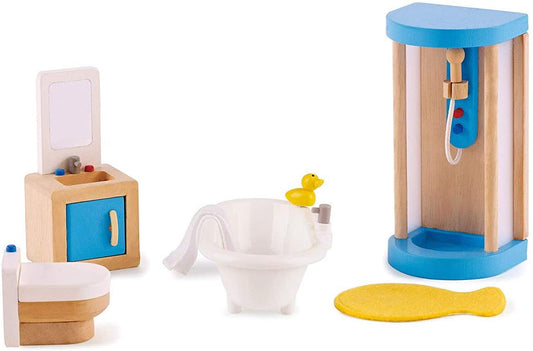 Hape - Baño familiar - Accesorios para casa de muñecas de madera