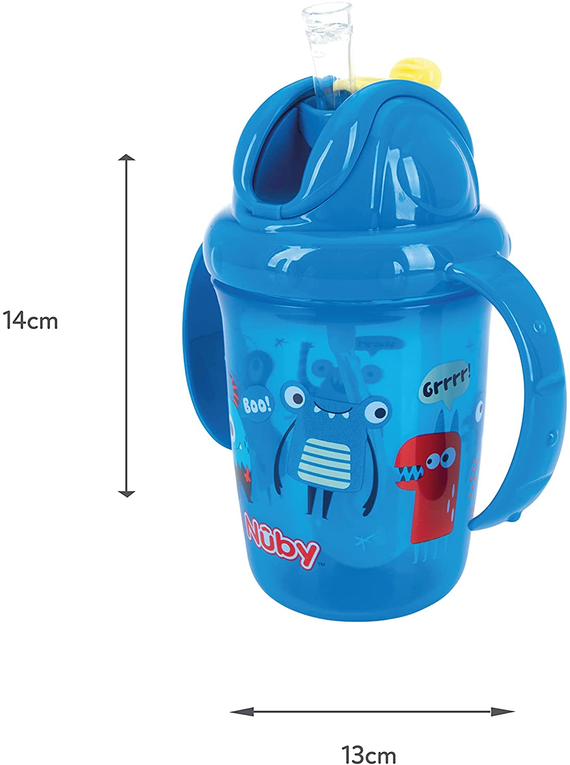 Botella de agua Nuby Flip N Sip - Vaso para sorber sin derrames | 240ml / 8oz | Doble asa | Paja ponderada | Apto para lavavajillas | Taza apta para mayores de 6 meses (paquete de 2), 048526890439