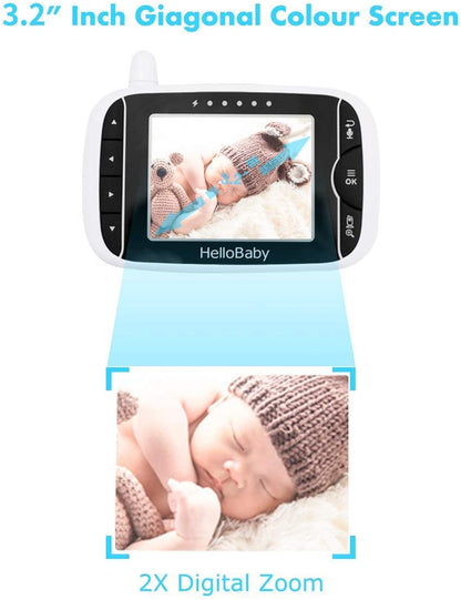 ‎HelloBaby - Monitor para bebés con cámara remota con zoom panorámico, inclinable y de 3,2''