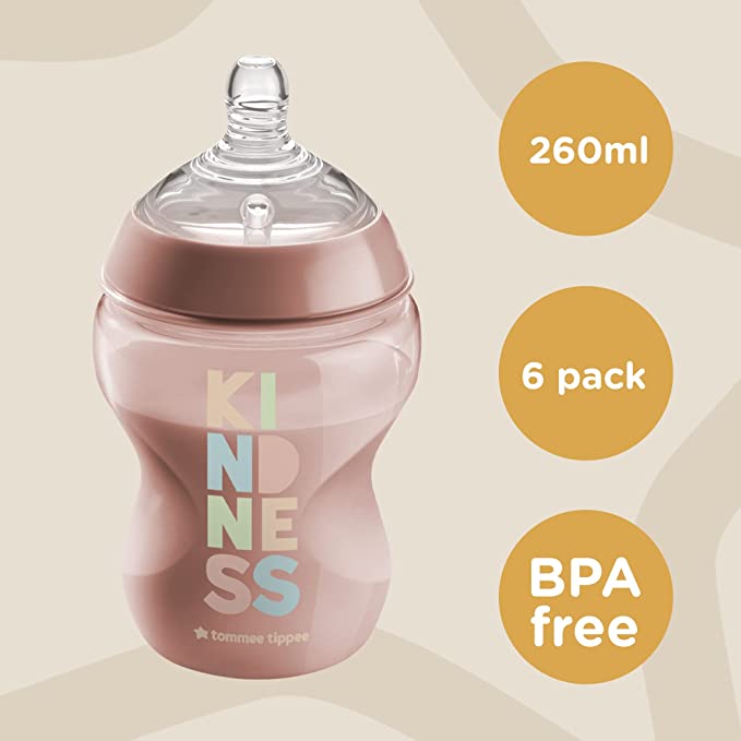 Tommee Tippee - Biberones anticólicos 260 ml Kit con 6 piezas - Kindness 