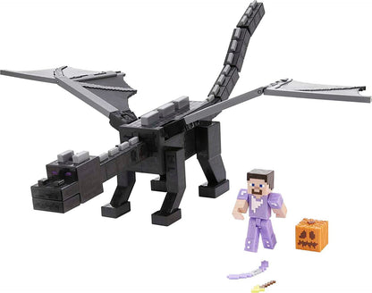 Minecraft Ultimate Ender Dragon Figura, criatura que respira névoa de 20 polegadas, figura de Steve com mudança de cor de 3,25 polegadas, acessório de batalha, presente para mais de 6 anos, GYR76