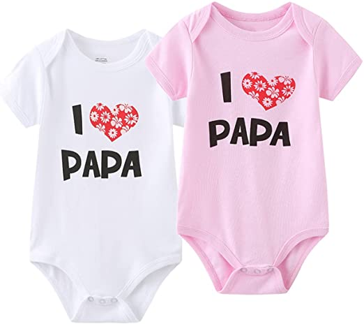 MAMIMAKA unissex para bebê com 2 macacões sólidos recém-nascidos Macacão  gêmeos I Love Papa I Love Mama Bodysuits de 0 a 24 meses para meninos e meninas