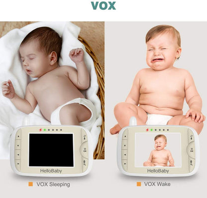 HelloBaby - Babá Eletrônica com câmera panorâmica-inclinação-zoom remota, LCD de 3,2 ''