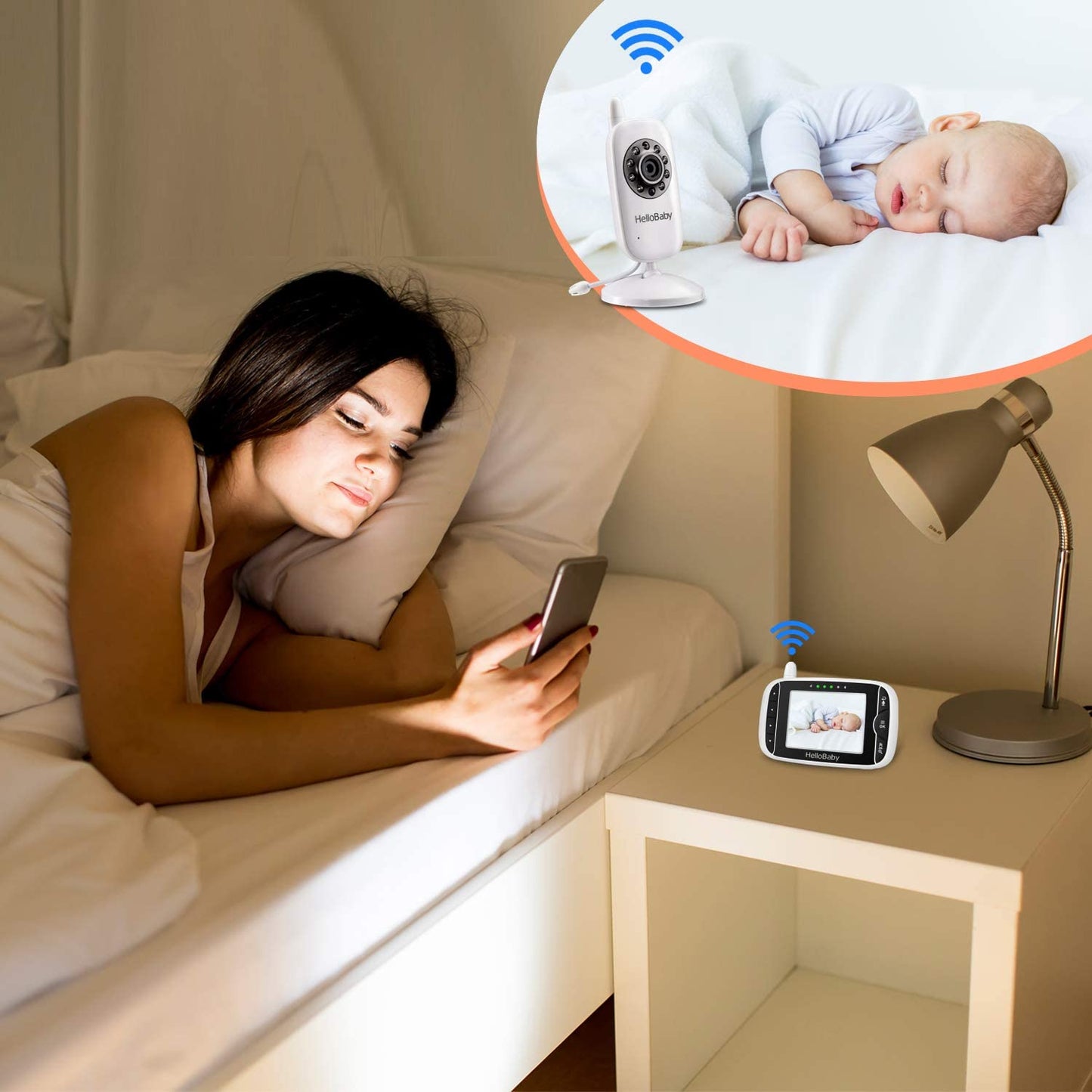 HelloBaby - Babá Eletrônica para bebês com tela LCD e visão noturna infravermelha