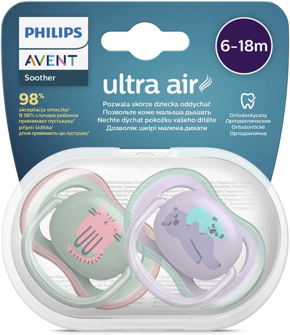 Philips Avent Chupeta Ultra Air, pacote com 2, chupeta sem BPA para 6 a 18 meses (Modelo: SCF085/18)