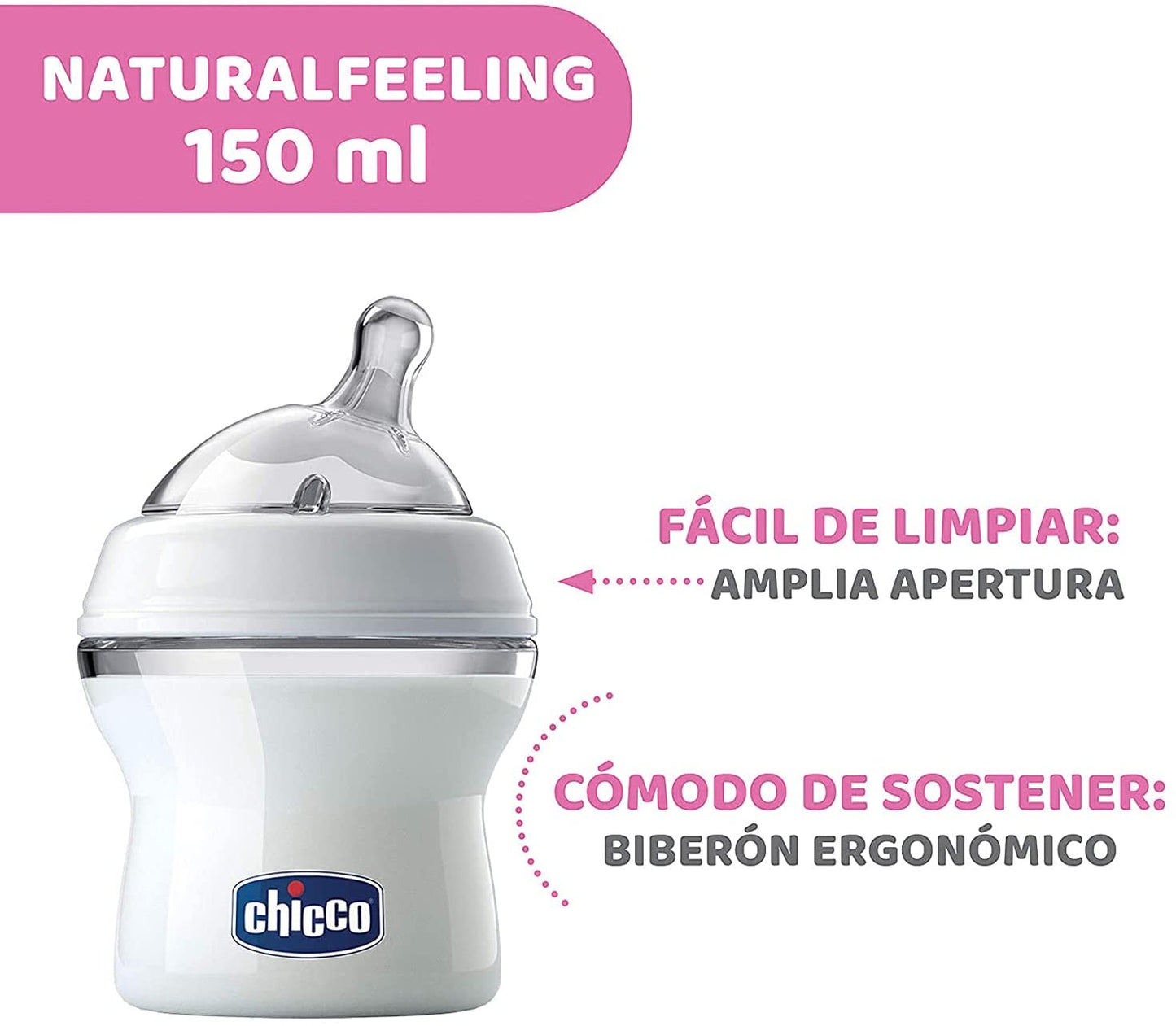 Chicco - Mamadeira fluxo normal natural com bico inclinado, 0M +, 150 ml