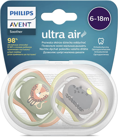 Philips Avent Ultra Air Soother 2 Pack - chupeta sem BPA para bebês de 6 a 18 meses (modelo SCF085/17)