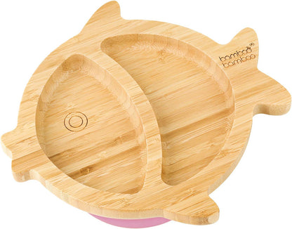 bamboo bamboo Placa de Bambu para Bebês – Crianças e Crianças com Ventosa para Bebês | Não Tóxico | Legal ao toque | Ideal para Baby-Led Weaning (Peixe, Rosa)