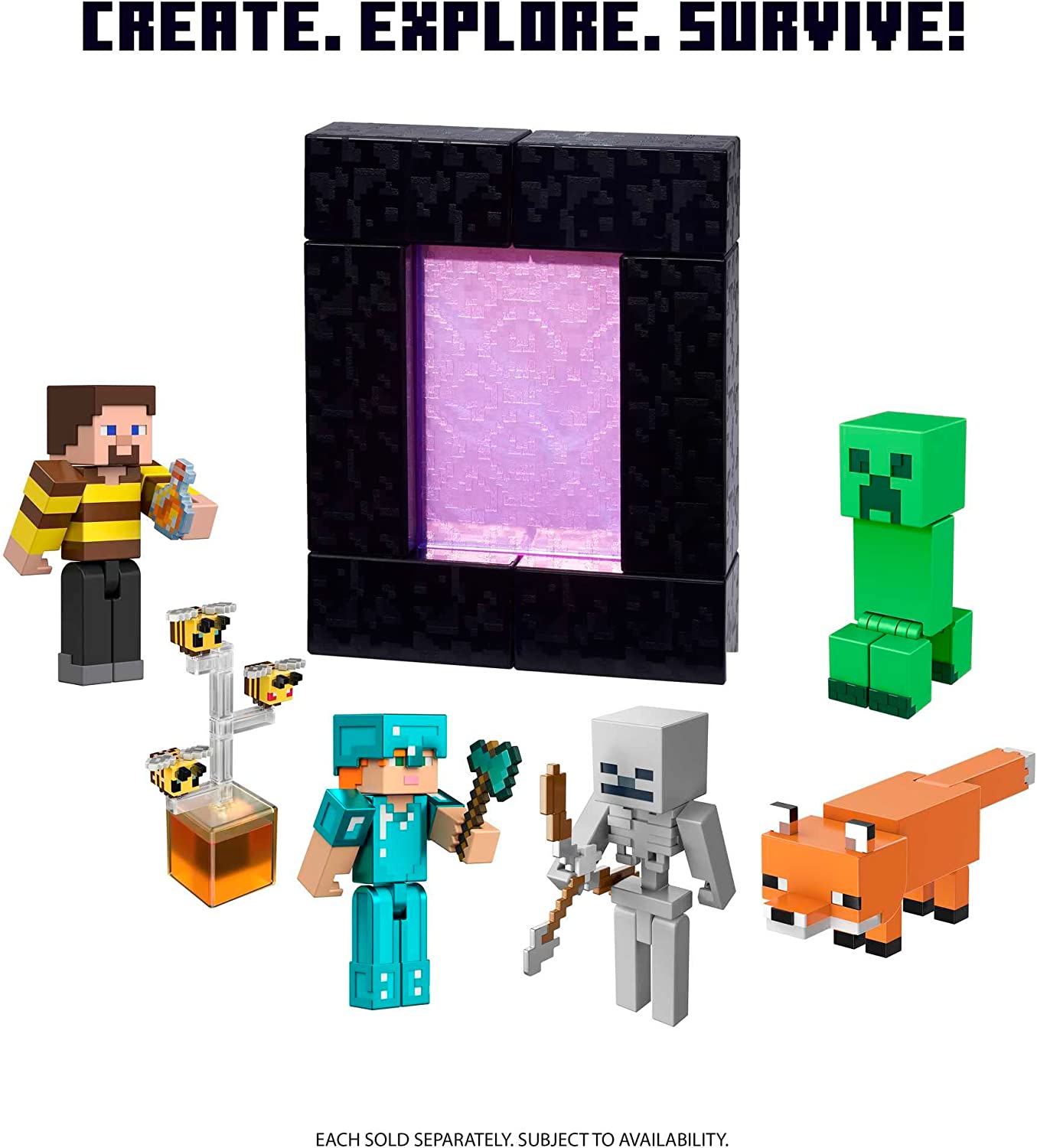 Minecraft Craft-A-Block Figuras sortidas, personagens de videogame pixelados autênticos, brinquedo de ação para criar, explorar e sobreviver, presente colecionável para fãs de 6 anos ou mais