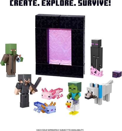 Minecraft Build Wolf Action Figure, 3,25 pol., com 1 peça Build-a-Portal e 1 acessório, brinquedo de construção inspirado em videogame, presente colecionável para fãs e crianças de 6 anos ou mais