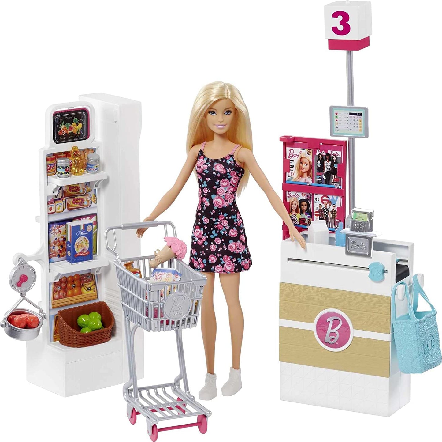 Muñeca Barbie - Tienda de comestibles con carrito rodante