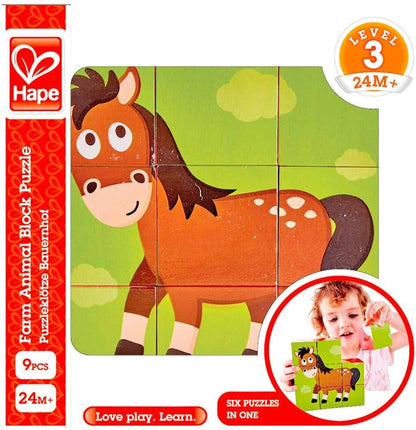 Hape - Rompecabezas de bloques de madera de animales de granja de múltiples caras