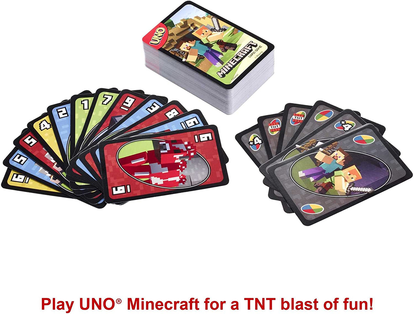 UNO Minecraft Card Game de videogame Deck de colecionador com tema 112 cartas com imagens de personagens, presente para fãs de 7 anos ou mais - FPD61