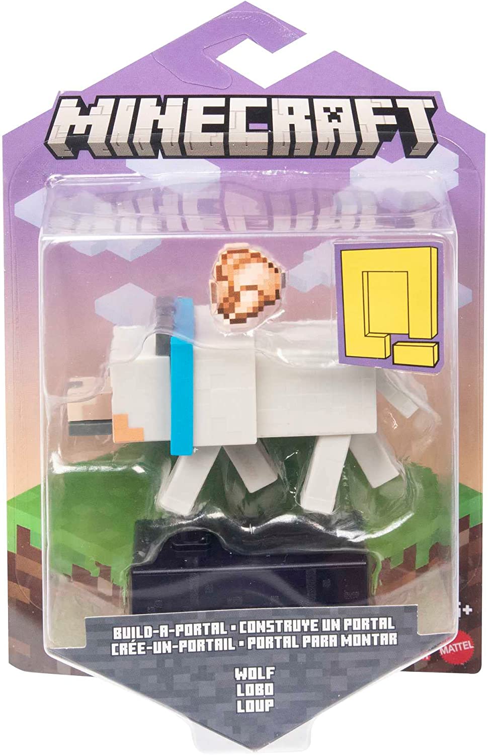 Minecraft Build Wolf Action Figure, 3,25 pol., com 1 peça Build-a-Portal e 1 acessório, brinquedo de construção inspirado em videogame, presente colecionável para fãs e crianças de 6 anos ou mais