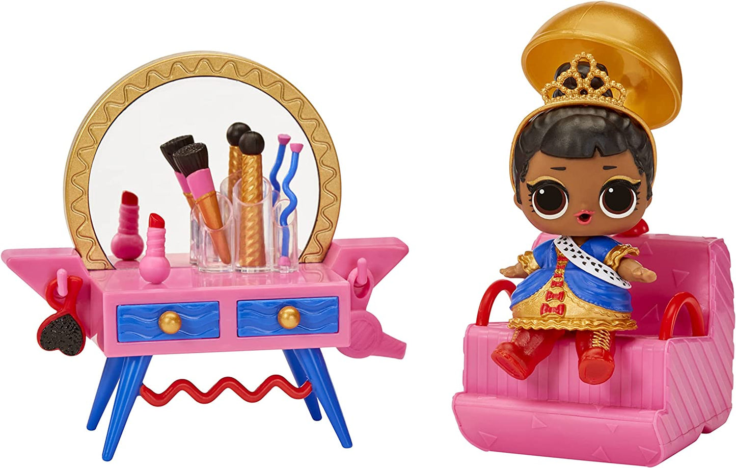 Jajaja ¡Sorpresa! - Salón de belleza Incluye muñeca Her Majesty de 3"/7,6 cm con 8 sorpresas 