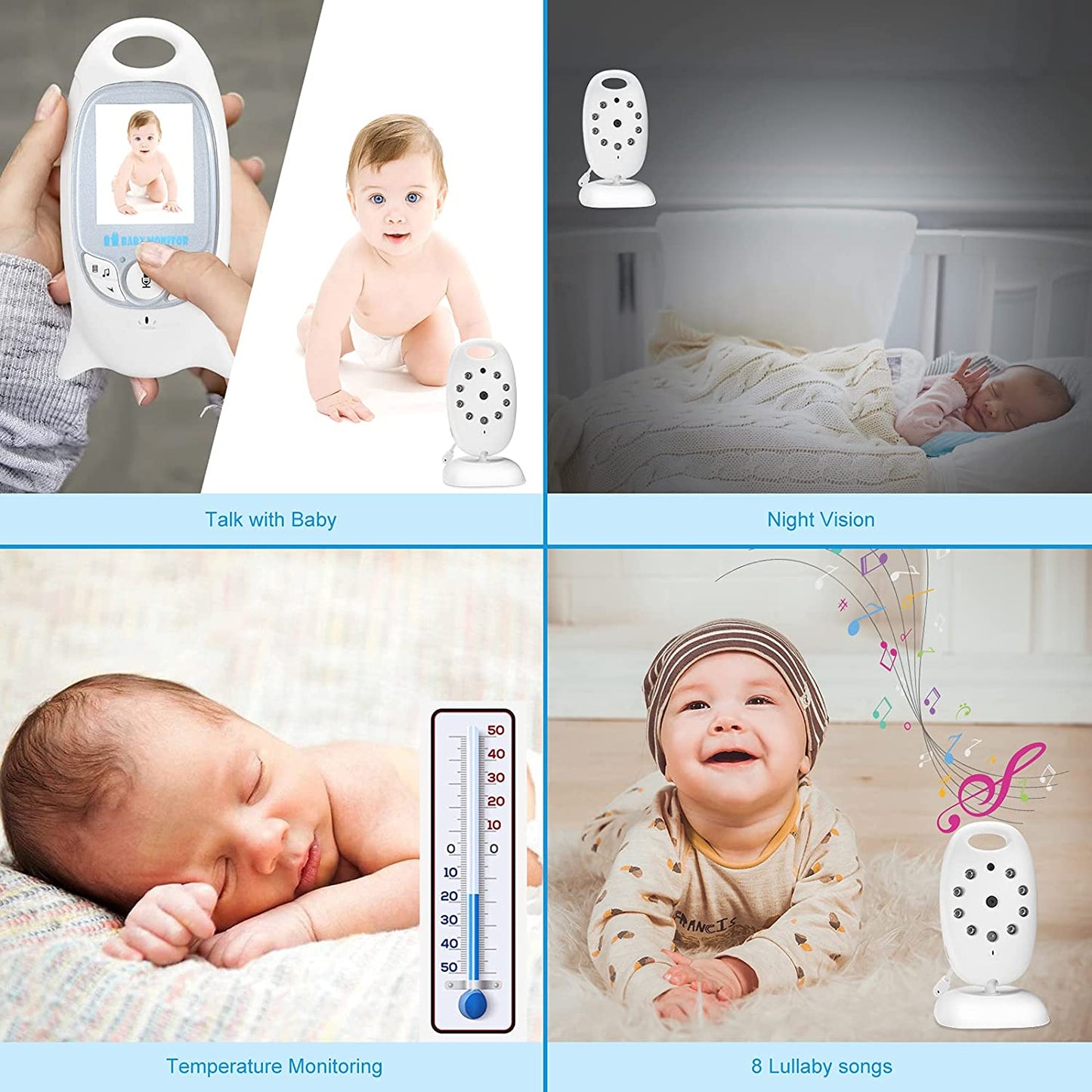 Lullaby - Monitor de vídeo sem fio para bebês com áudio e câmera, 2.0 polegadas