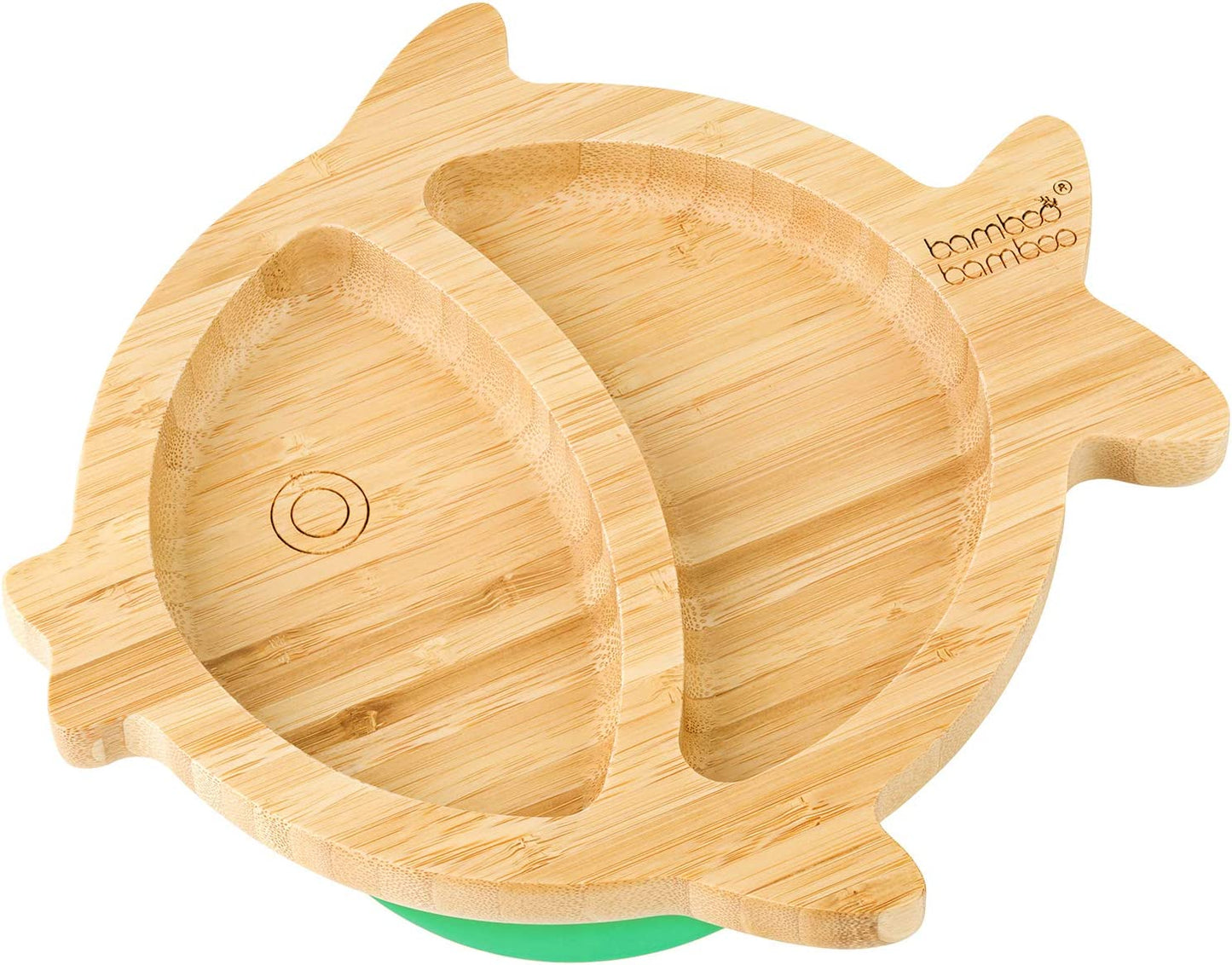 Bamboo Bamboo Tabla de Bambú para Bebés - Niños y Niños con Ventosa para Bebés | No tóxico | Fresco al tacto | Ideal para el destete dirigido por el bebé (pescado, verde)