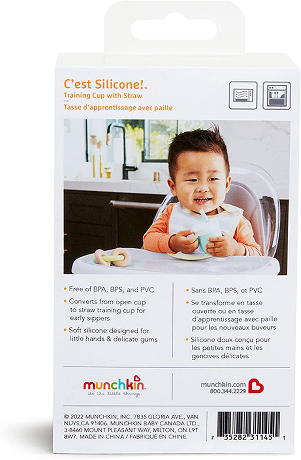 Munchkin® C'est Silicone! Copo de treinamento aberto com canudo para bebês e crianças de 6 meses +, 4 onças, hortelã, Coral