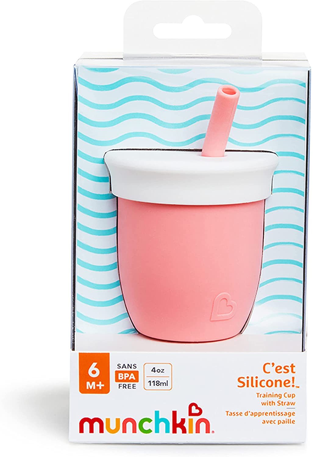 Munchkin® C'est Silicone! Copo de treinamento aberto com canudo para bebês e crianças de 6 meses +, 4 onças, hortelã, Coral