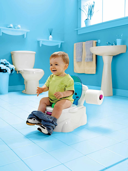 Fisher-Price P4324 My Potty Friend, Assento de treinamento para banheiro infantil com sons, músicas e frases para encorajar e recompensar, branco (Pacote com 1)