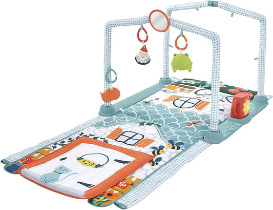 Fisher-Price Gimnasio de actividades 3 en 1, tapete para pasar el tiempo boca abajo