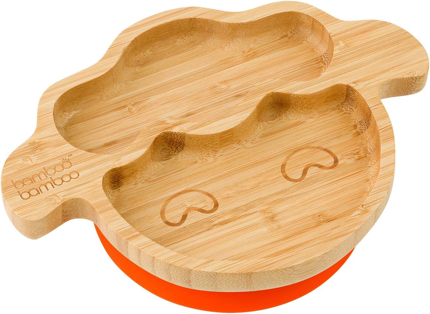 bamboo bamboo Placa de Bambu para Bebês – Crianças e Crianças com Ventosa para Bebês | Não Tóxico | Legal ao toque | Ideal para Baby-Led Weaning (Cordeiro, Laranja)