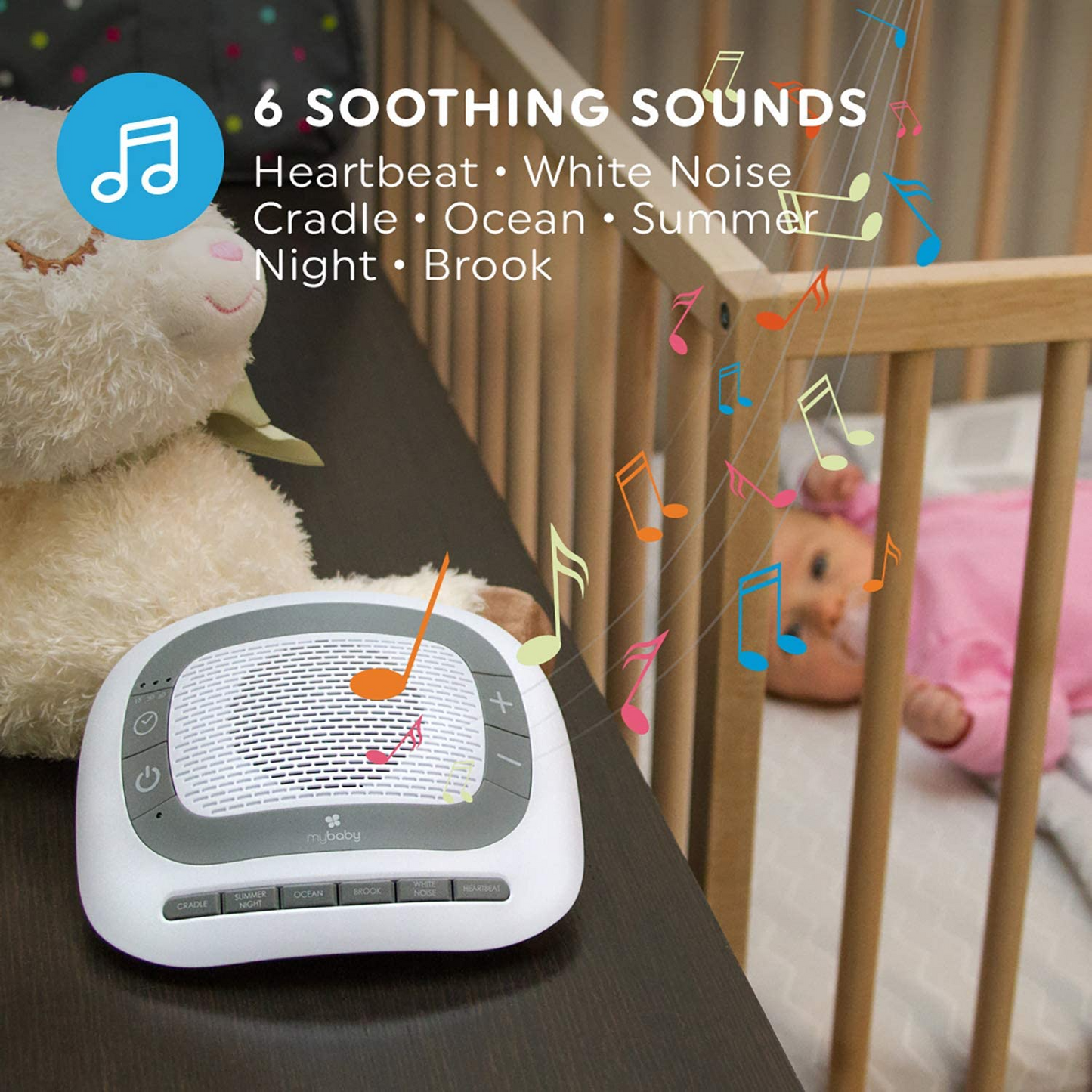 MyBaby SoundSpa Portable Baby Sound Machine, Baby Soother, Baby Sleep Aid Lullaby Sounds, White Noise Machine, Auto-Off Timer