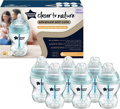 Tommee Tippee - Mamadeiras Anti-cólicas 260 ml Kit com 6 peças - Tranparente