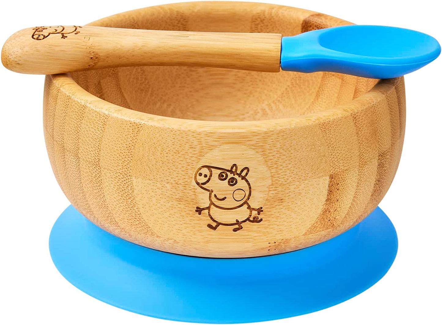 Peppa Pig de Sucção Tigela para Bebê -Bebê de Tigela e Colher para Conjunto de Bambu com Ventosa de Silicone Removível para Crianças | 350ml | Não Tóxico | Legal ao toque | Ideal para Baby-Led Weaning (George Pig)