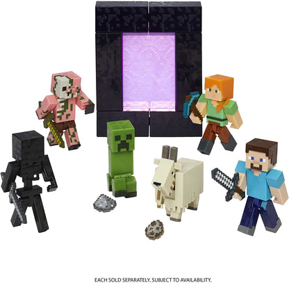 Minecraft Steve de ação Figura, 3,25 pol., com 1 peça Build-a-Portal e 1 acessório, brinquedo de construção inspirado em videogame, presente colecionável para fãs e crianças com mais de 6 anos, HFC27