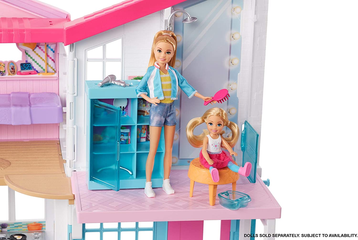Barbie série casa mobiliada plegable com cozinha piscina quarto e bacia com  boneca loira - AliExpress