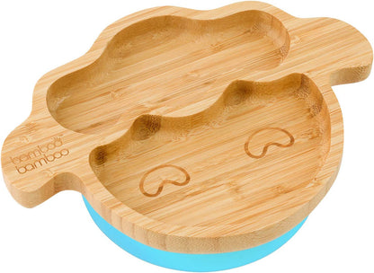 bamboo bamboo Placa de Bambu para Bebês – Crianças e Crianças com Ventosa para Bebês | Não Tóxico | Legal ao toque | Ideal para Baby-Led Weaning (Cordeiro, Azul)