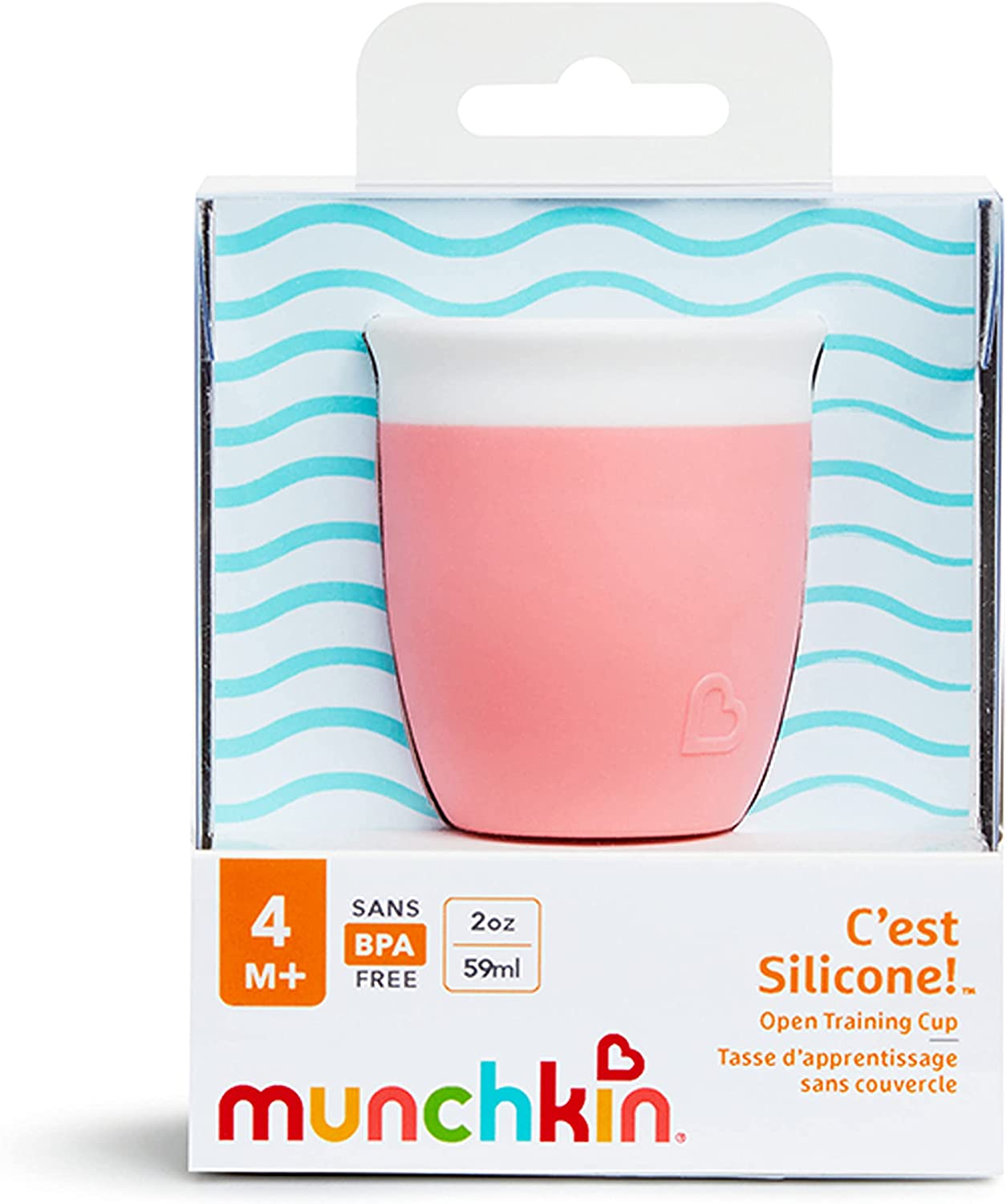 Munchkin C'est Silicone! Copo de treinamento aberto para bebês e crianças de 4 meses ou mais, 2 onças, coral, menta