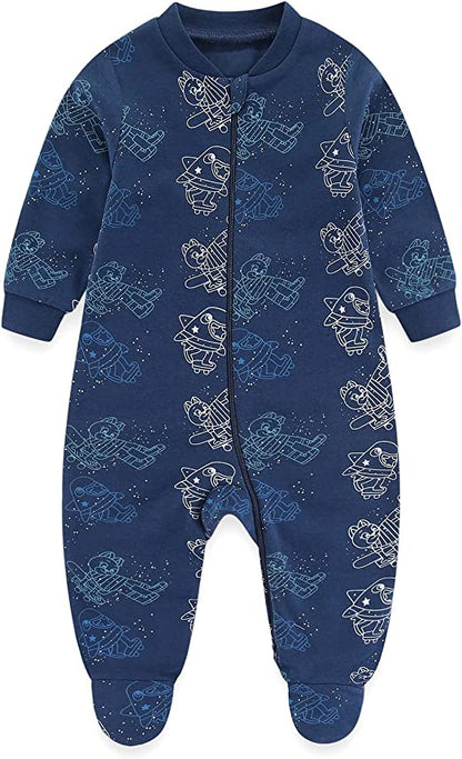 MAMIMAKA Pijamas unisex para bebé recién nacido, pijamas de algodón con cremallera de 2 vías para dormir y jugar, edades de 4,0 a 18 meses