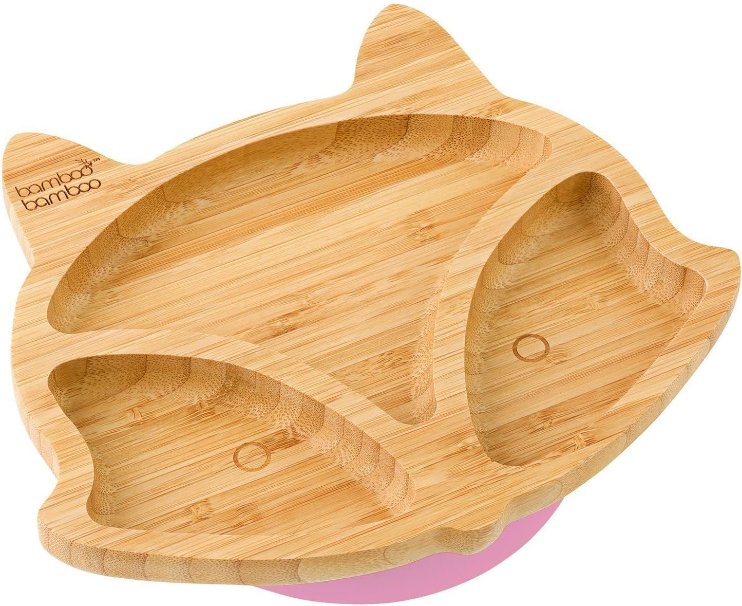 bamboo bamboo Placa de Bambu para Bebês – Crianças e Crianças com Ventosa para Bebês | Não Tóxico | Legal ao toque | Ideal para Baby-Led Weaning (Fox, Rosa)