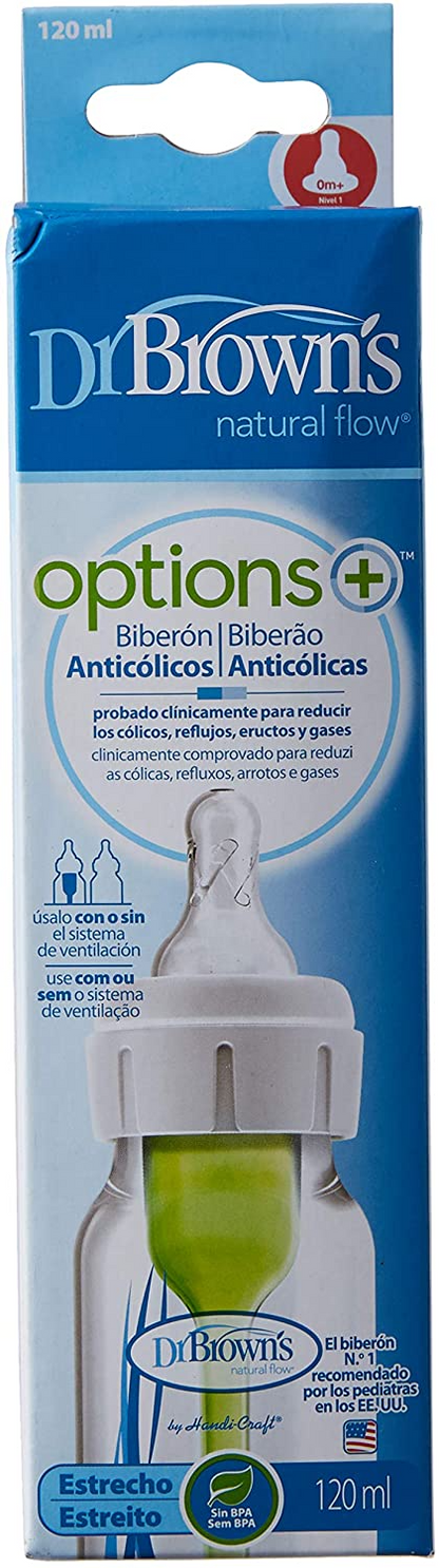 Dr. Brown's Opções+ Mamadeira anti-cólica, gargalo estreito, 120ml, 1 pacote