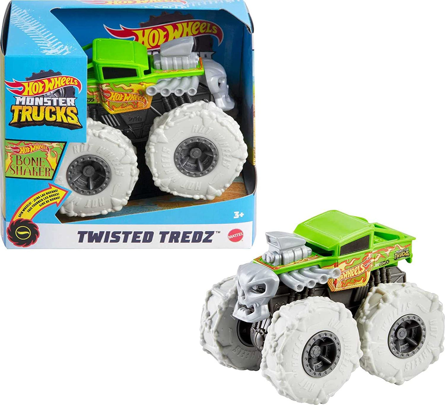 Hot Wheels - Monster Trucks Twisted Tredz Vehicles,Bone Shaker