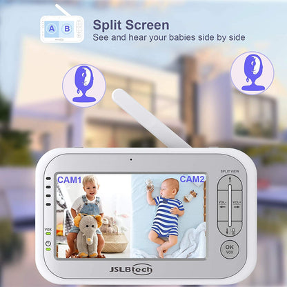 JSLBtech Video Baby Monitor Pantalla dividida con 2 cámaras LCD de 5"