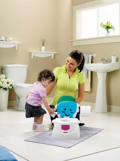 Fisher-Price P4324 My Potty Friend, Assento de treinamento para banheiro infantil com sons, músicas e frases para encorajar e recompensar, branco (Pacote com 1)